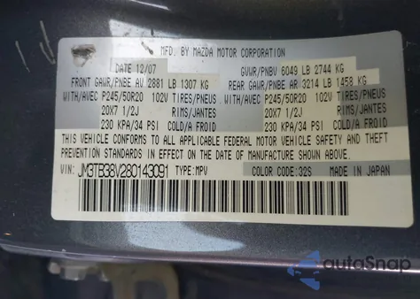 2008 Mazda Cx-9 Grand Touring z USA, uszkodzony, nr VIN JM3TB38V280143091